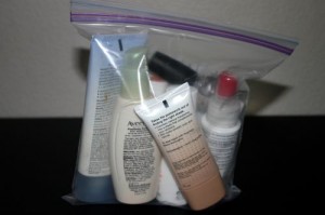 A 3-1-1 baggie with regulation-sized toiletries.